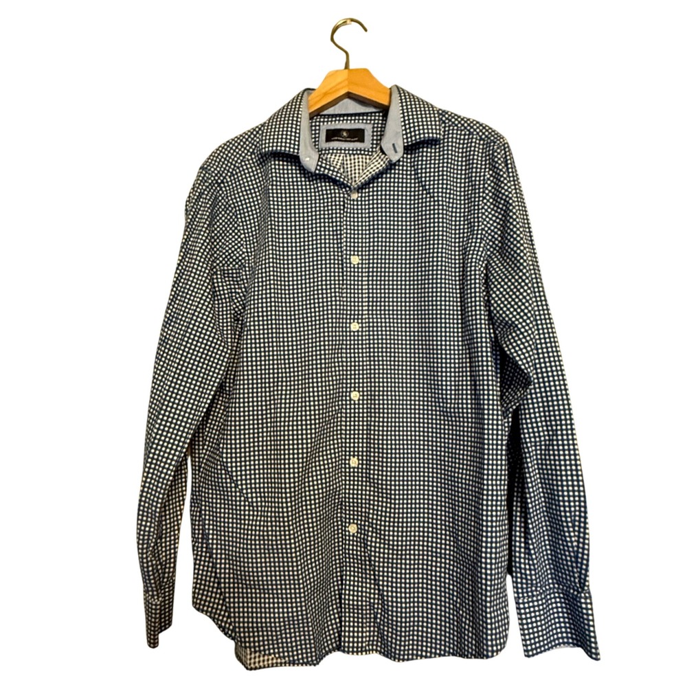 Hart Schaffner Marx Mens Blue Gingham Dress Shirt Long Sleeve Size M